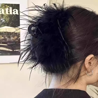 黑色羽毛抓夹女发饰|千人加购