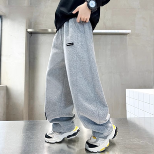 秋冬加绒大童卫裤 儿童裤 弯刀裤 2025休闲裤 男孩春秋灰色 子男童秋装