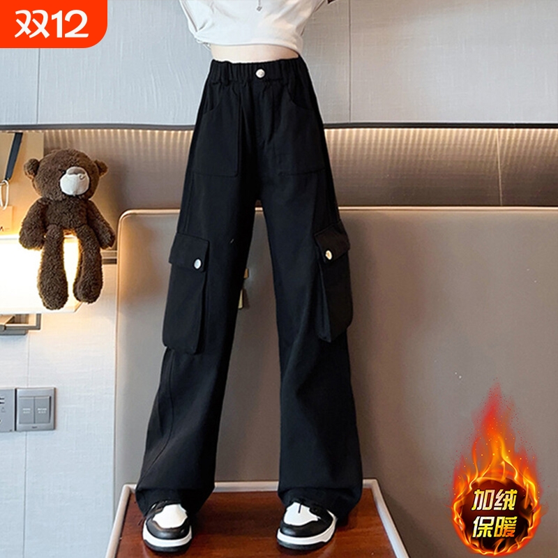 女童加绒工装裤2025新款