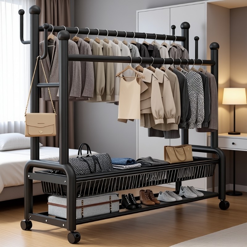 晾衣架衣帽架落地室内加厚挂衣架房间挂衣服架子办公室收纳多功能