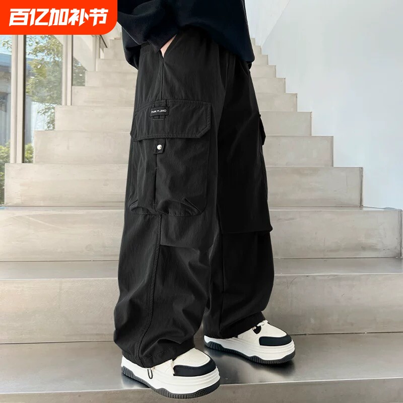 男童春秋新款裤子儿童中大童春秋款青少年宽松休闲长裤工装裤黑色