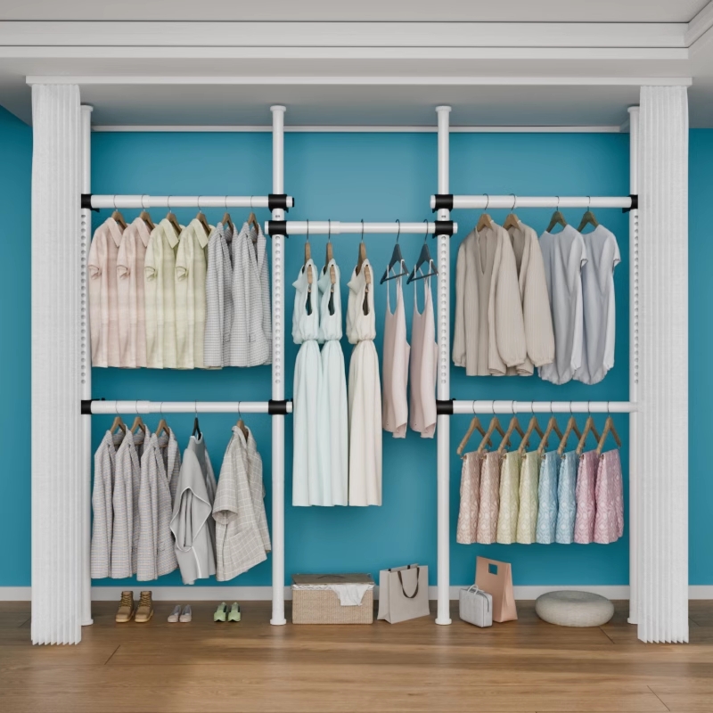 顶天立地置衣架加粗加厚衣帽间架子组装落地卧室挂衣杆伸缩阳台