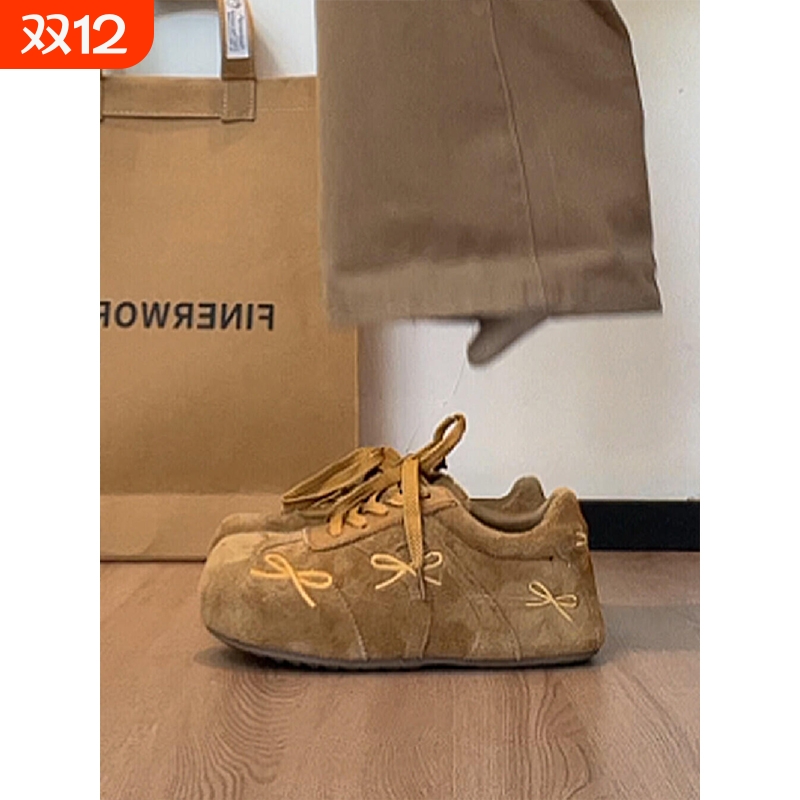 真皮厚底内增高德训鞋女秋冬加绒保暖复古大头阿甘鞋休闲运动板鞋