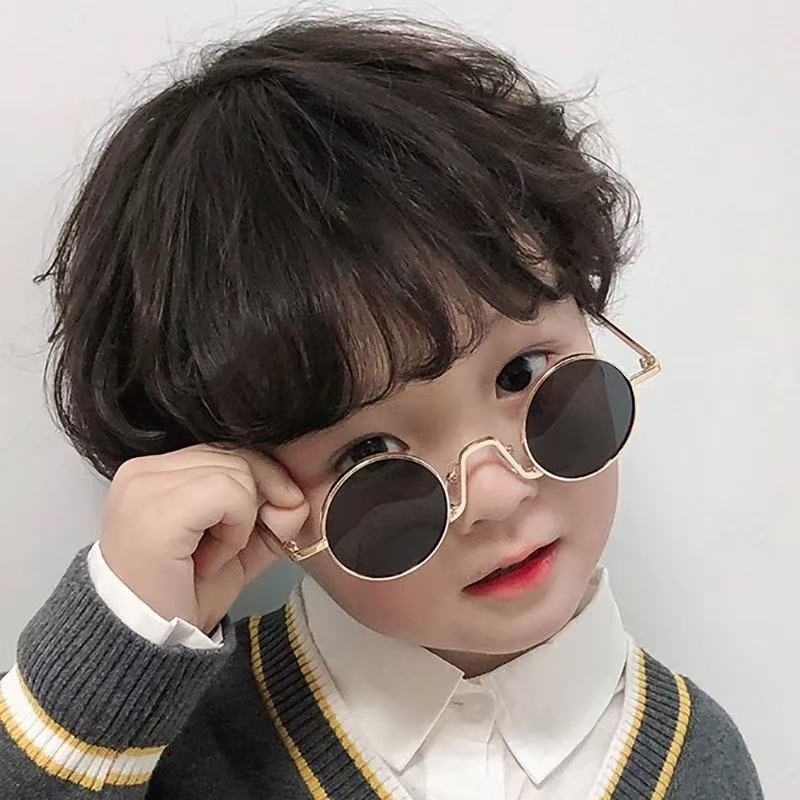 儿童墨镜男童女童复古金属圆框眼镜走秀表演太子镜女宝宝太阳镜潮