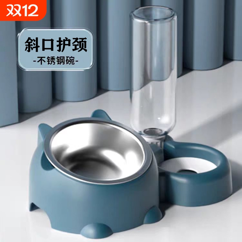 狗狗碗食盆粮水一体猫狗通用饮水器狗粮碗防打翻双碗自动饮水饭碗