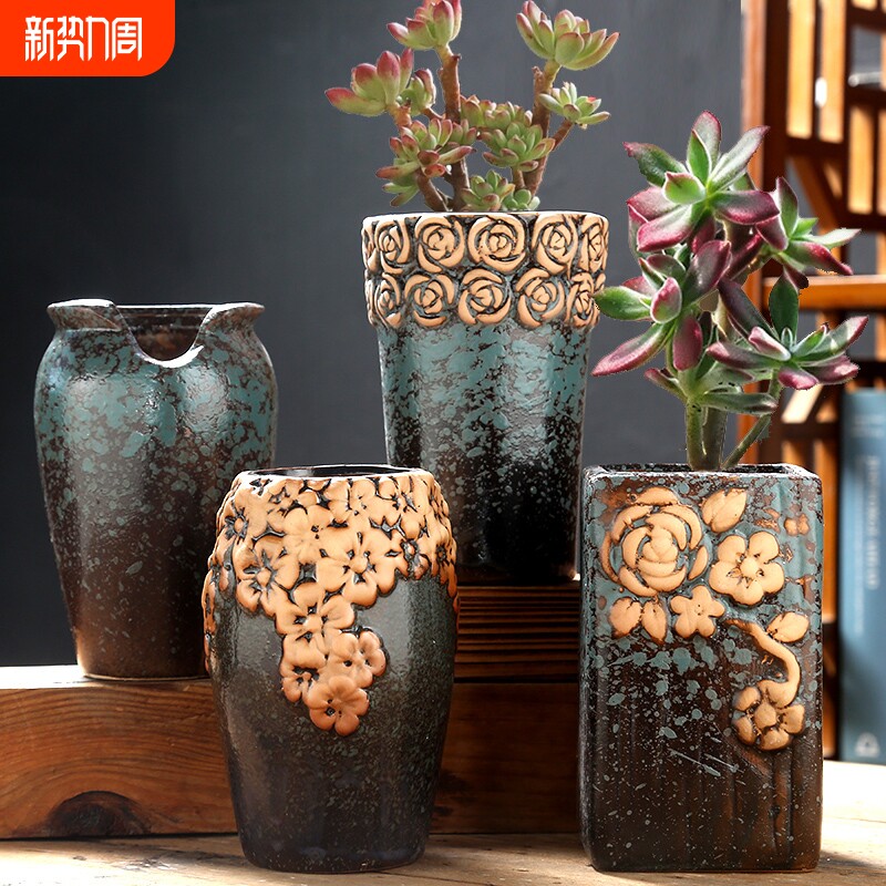 多肉花盆陶瓷老桩特价清仓创意多肉盆透气粗陶多肉植物花盆高桩