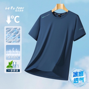冰丝短袖T恤夏季男透气大码运动速干衣体恤白色锦纶氨纶薄款健身