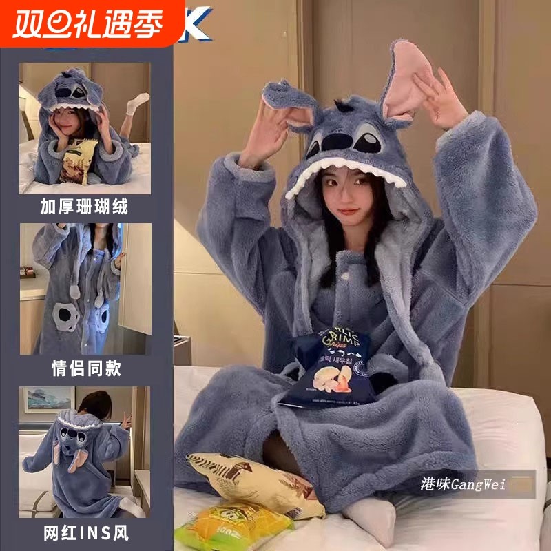 珊瑚绒睡衣女款2025新款秋冬季男款加厚睡裙睡袍情侣家居服加绒