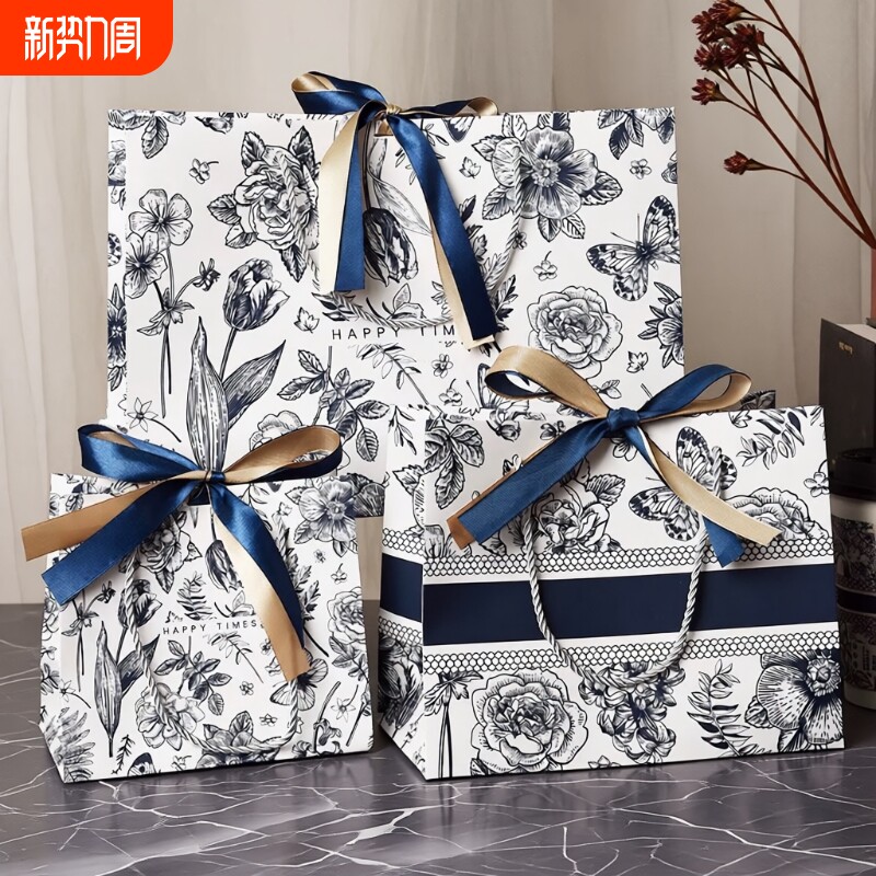 新年礼品袋手提袋伴手礼糖果袋复古精致高级送礼袋红色年货丝带