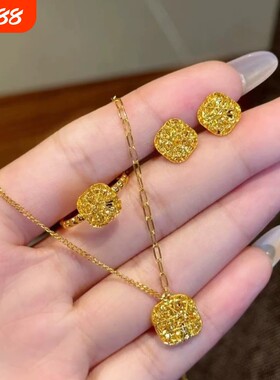 小方糖吊坠项链黄金色指环百搭