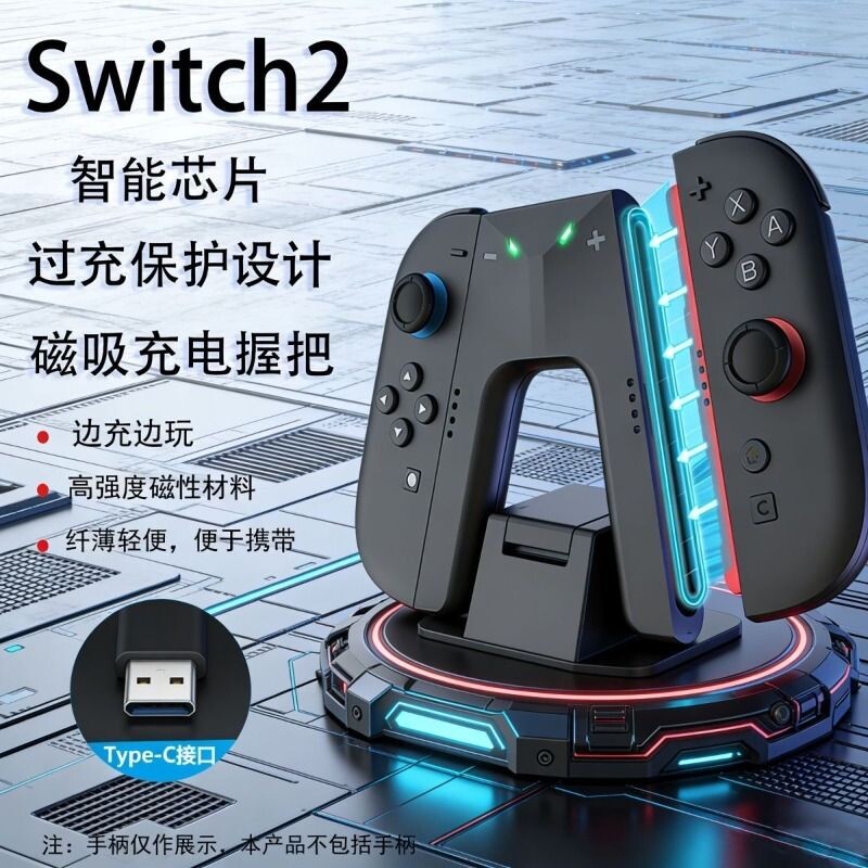 适用任天堂Switch2手柄充电握把JoyCon左右手把底座NS2支架joycon连接器配件游戏无线体感有线磁吸