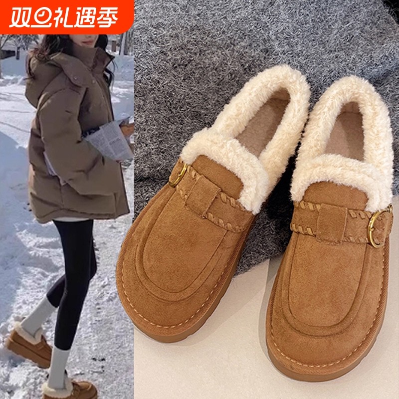 厚底加绒保暖全包勃肯鞋毛毛鞋女2025新款冬一脚蹬雪地靴豆豆棉鞋
