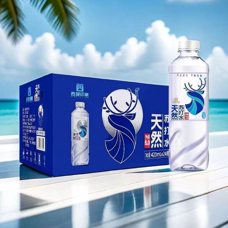 正品西部印象天然苏打水420ml*24瓶装弱碱性7.8整箱饮用碱性水