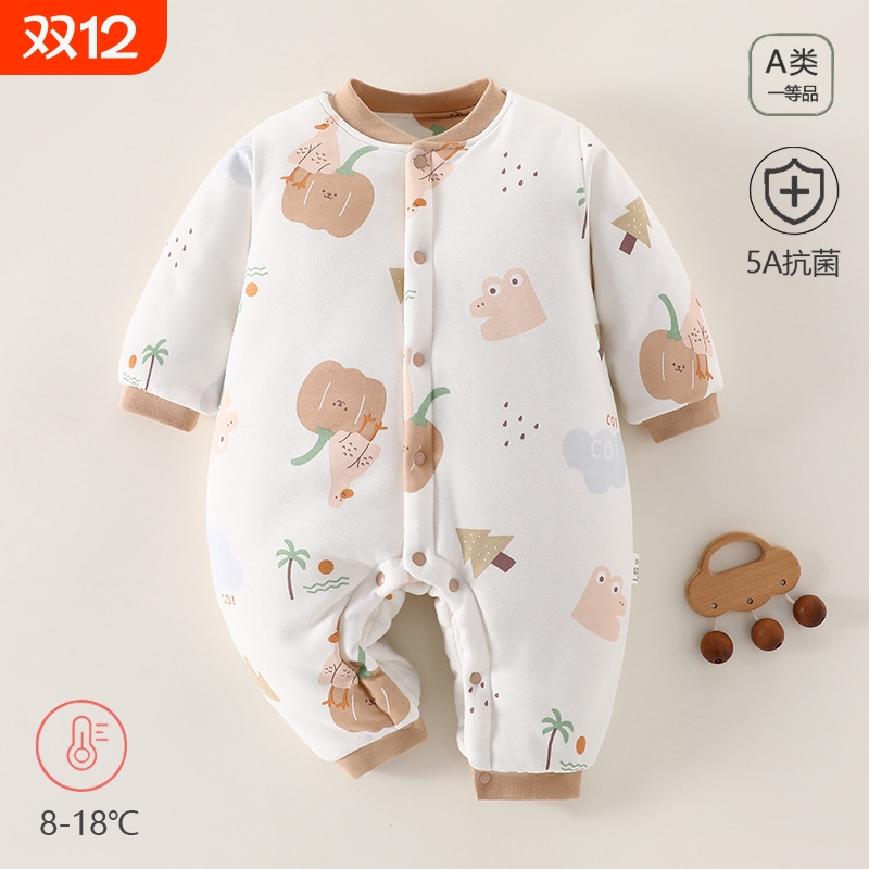 婴儿加厚夹棉连体衣180g纯棉无骨宝宝保暖棉服新生儿秋冬哈衣爬服