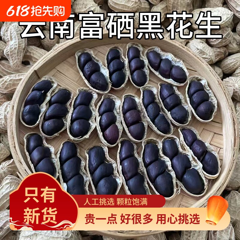 富硒黑花生带壳2025云南普洱特产晒干生熟花生米新货黑皮花生米