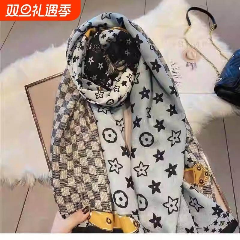 星星格纹围巾冬季保暖女两用围巾高级感春秋百搭洋气时尚女士格子