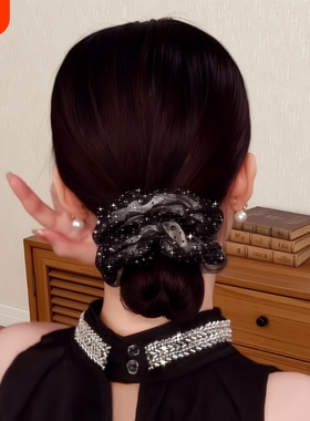 欧根纱大肠发圈女时尚百搭头绳高级皮筋发饰盘发黑色气质大气优雅