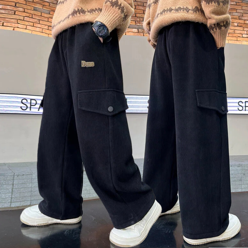 儿童灯芯绒裤子男童工装裤一体绒