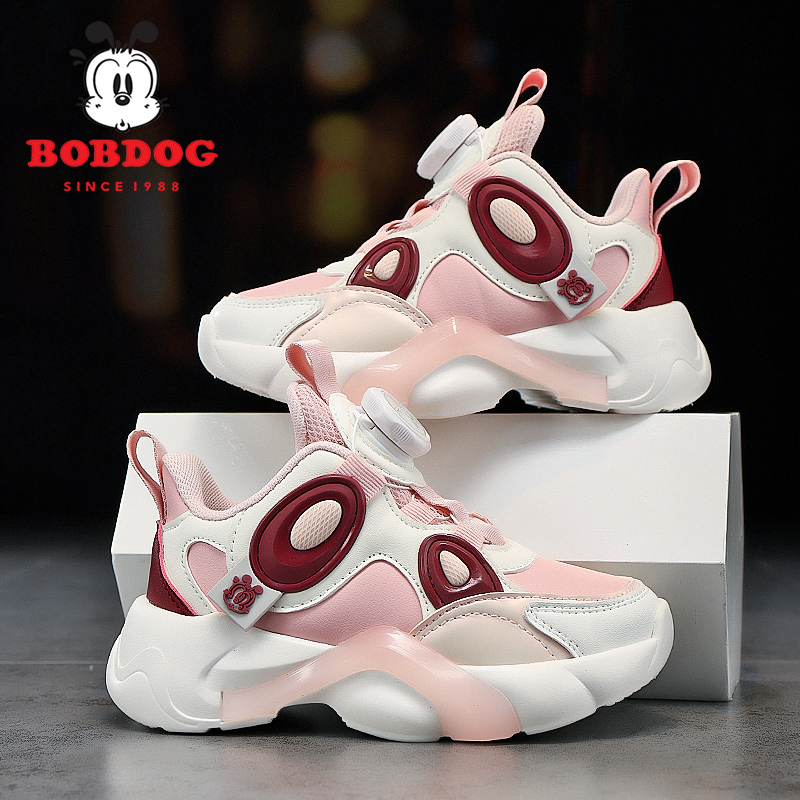 巴布豆公主女童运动鞋皮面防水2025春秋新款软底防滑休闲女孩鞋子