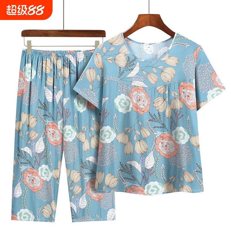 【值得回购】中老年人2026夏季新款女装棉绸睡衣服妈妈奶奶老太太短袖两件套装