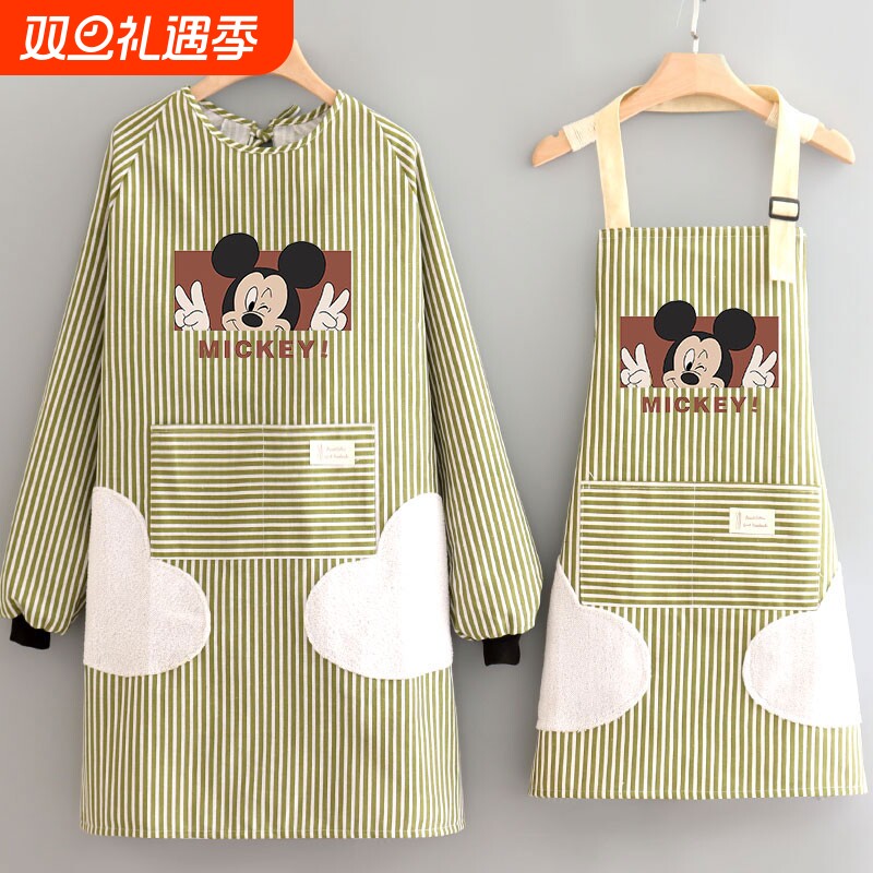 小清新棉麻围裙厨房家用长袖罩衣防污透气做饭女洋气工作服秋冬季