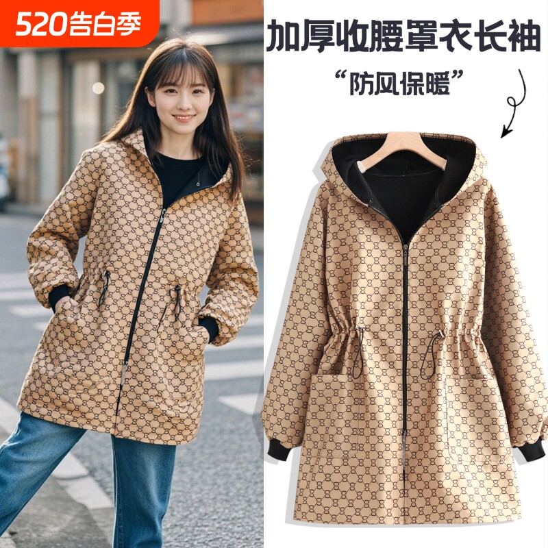 秋冬收腰罩衣加绒防风保暖外套餐饮防污工作服女大褂厨房围裙正穿