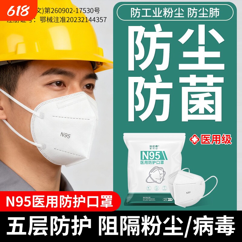 n95级医用防护口罩一次性医疗工业防粉尘防尘肺重度成人外科白色