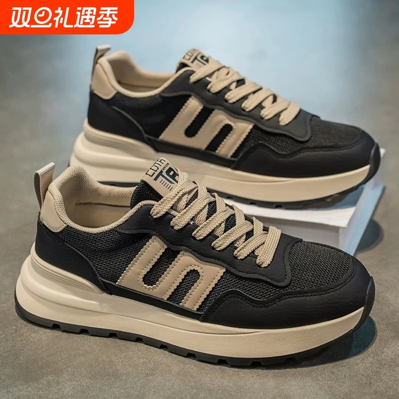 男鞋2025新款夏季网面透气百搭休闲运动鞋男士跑步厚底阿甘老爹鞋