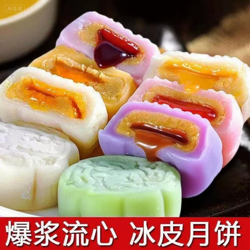 爆浆流心冰皮月饼草莓榴莲糕点零食礼盒中秋水果小月饼下午茶送礼