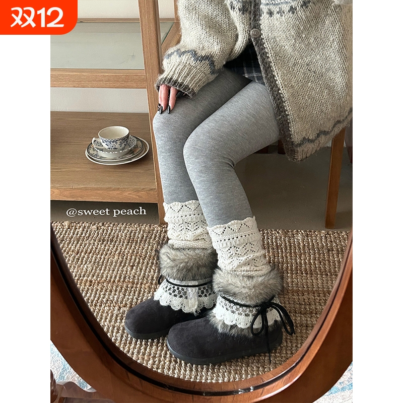 甜桃星球费尔岛毛毛雪地靴女款2025新款冬季加绒加厚棉鞋厚底短靴