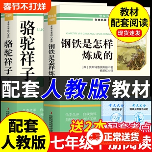 骆驼祥子和钢铁是怎样炼成正版原著完整版七年级下册必读正版课外书初一课外阅读书籍人教版7七下初中名著语文书目老舍怎么练UM