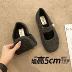 内增高灰色毛呢勃肯鞋毛毛鞋加绒玛丽珍棉鞋女2025新款秋冬豆豆鞋