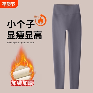 八分小个子鲨鱼皮打底裤女外穿冬季加绒灰色九分瑜伽裤子提臀零下