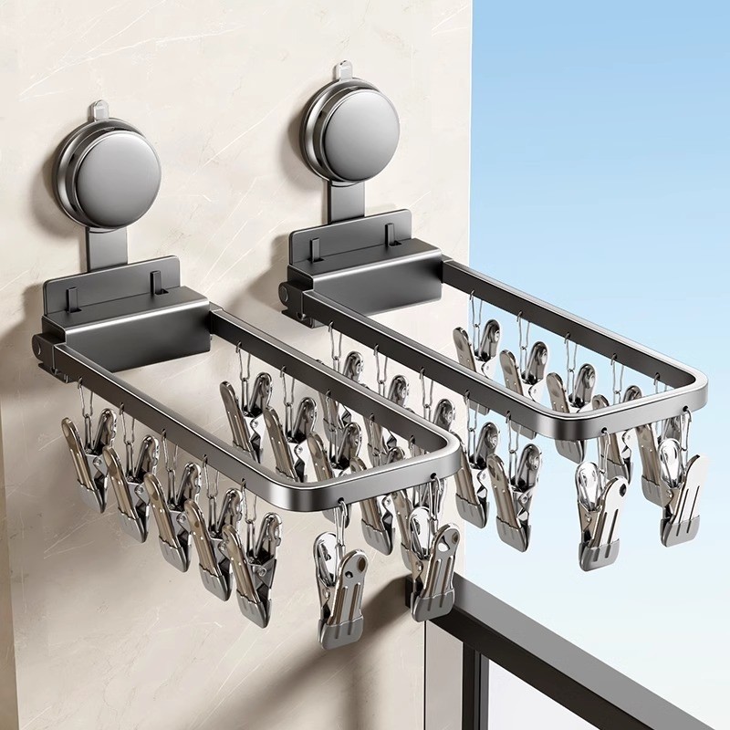 吸盘袜子晾晒架多夹子隐形晾衣架阳台多功能内衣裤挂架晒袜子神器