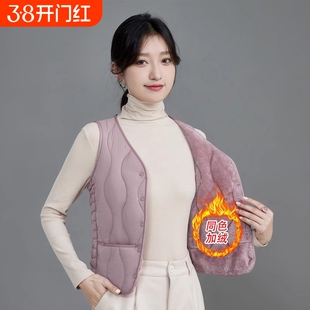 2025新款秋冬羽绒棉马甲女加绒保暖背心短款v领坎肩修身内胆红色