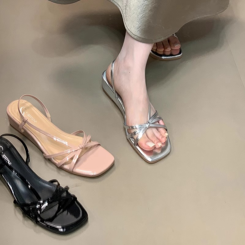 oceanone时尚百搭设计夏季坡跟凉拖鞋女小众细带罗马鞋粗跟中