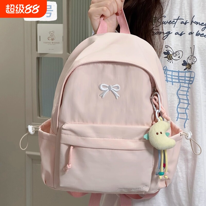 日系ins纯色简约小背包高颜值轻便中学生书包百搭双肩包蝴蝶结