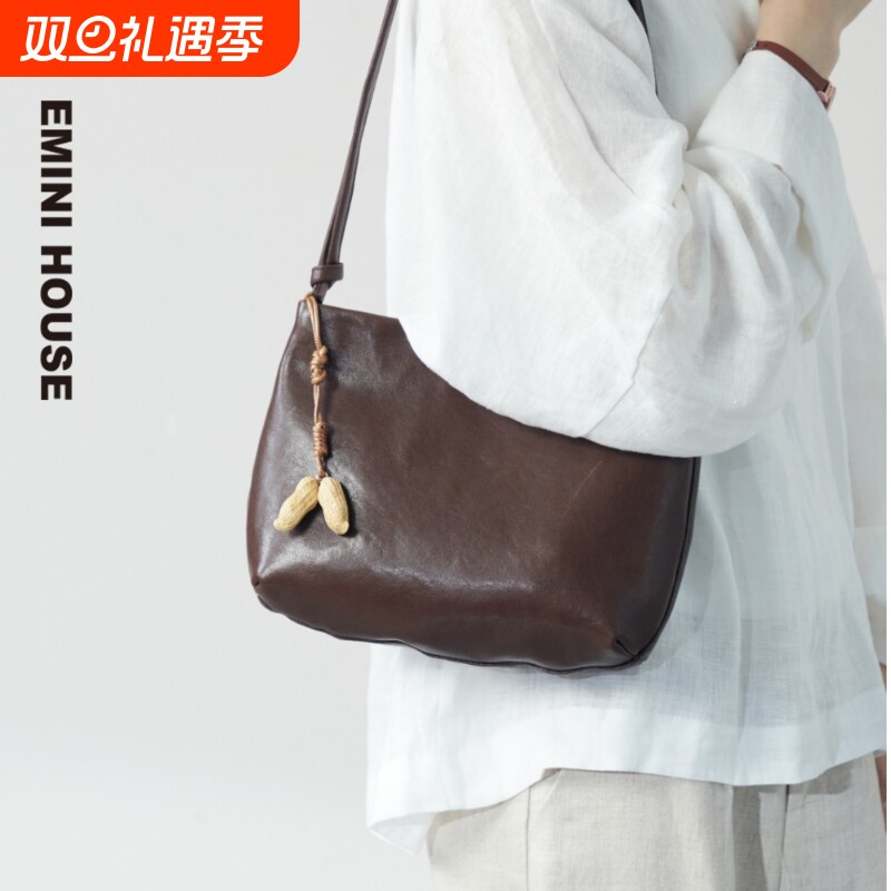 伊米妮头层植鞣牛皮简约大容量2025新款高级百搭休闲通勤单肩包