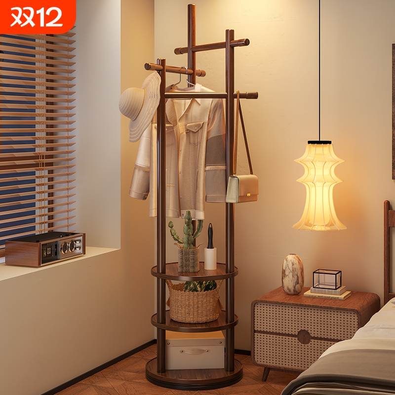 实木旋转衣帽架落地衣架卧室家用