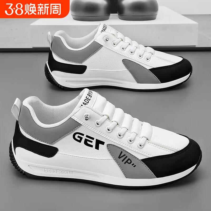 一脚蹬男鞋2026年新款春季男士皮面运动休闲防滑软底小白板鞋耐磨