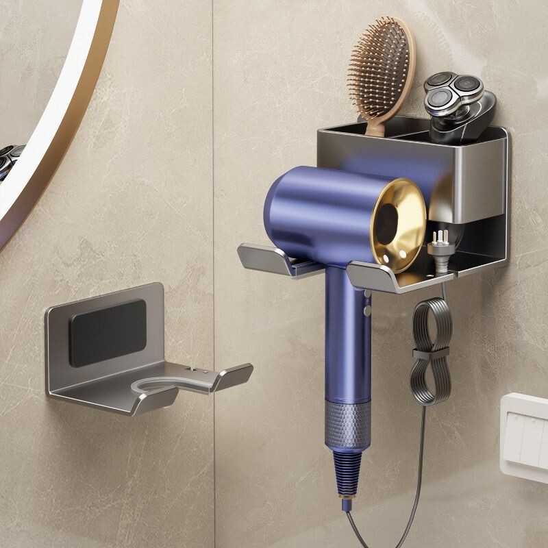不锈钢吹风机置物架子免打孔卫生间电吹风支架壁挂浴室吹风筒收纳