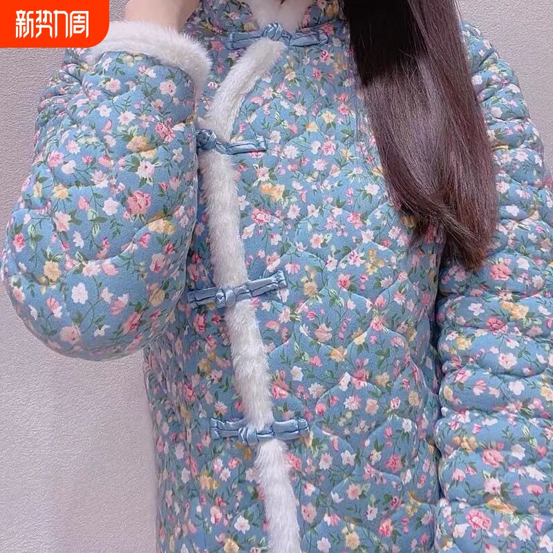 网红棉服秋冬中国加厚棉袄女装复古民族妈妈东北旗袍棉衣外套