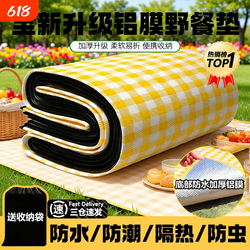 野餐垫防潮垫加厚户外露营便携帐篷地垫春游坐垫防水草坪垫子铝膜