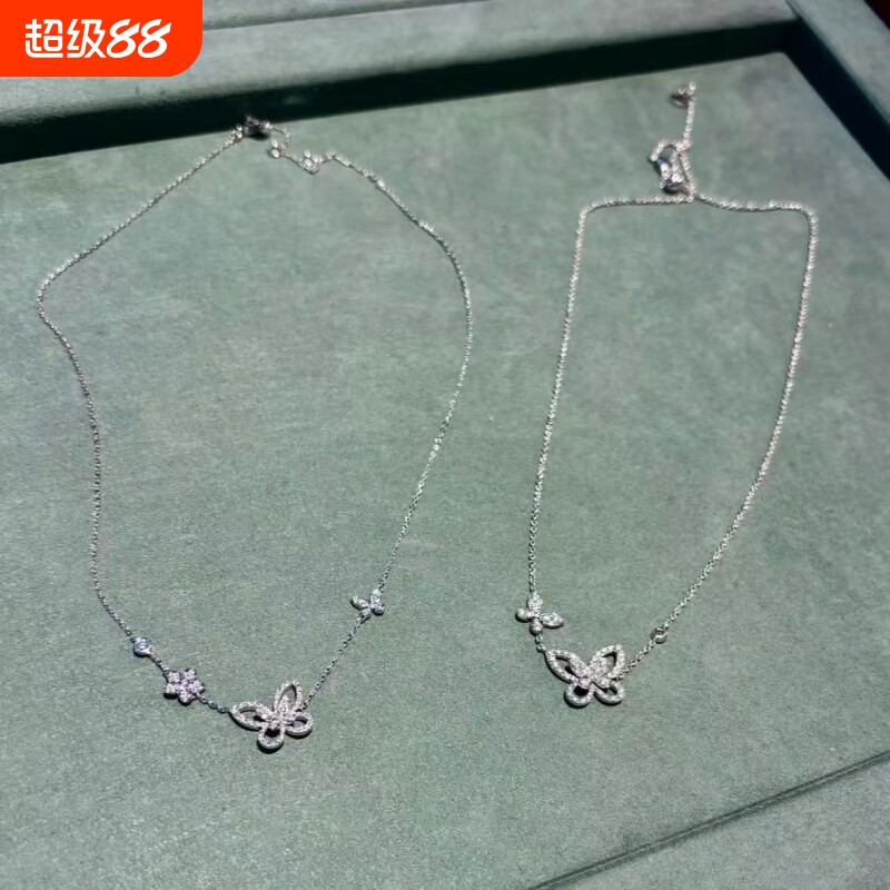 无压力爆闪格拉芙项链顶级幻影满钻两只蝴蝶结蝶恋花女钻石S925银图片