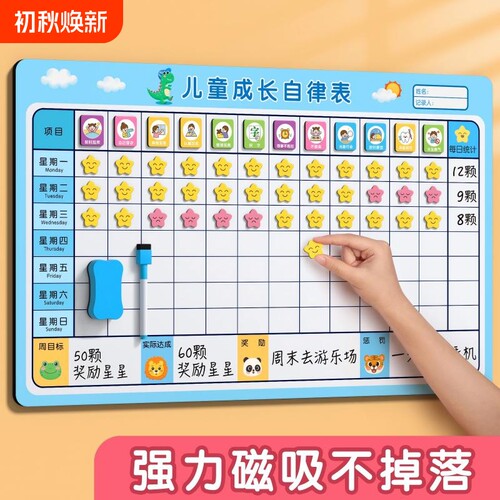 儿童成长自律表奖励记录表墙贴