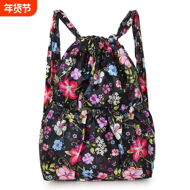 尼龙防水时尚双肩包旅行背包户外健身购物包女包轻便大容量抽绳