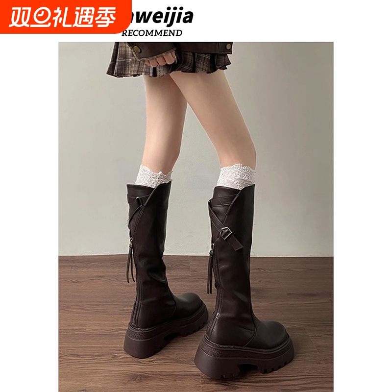 棕色小个子厚底长筒靴女2025年新款秋冬百搭显瘦高筒靴不过膝长靴