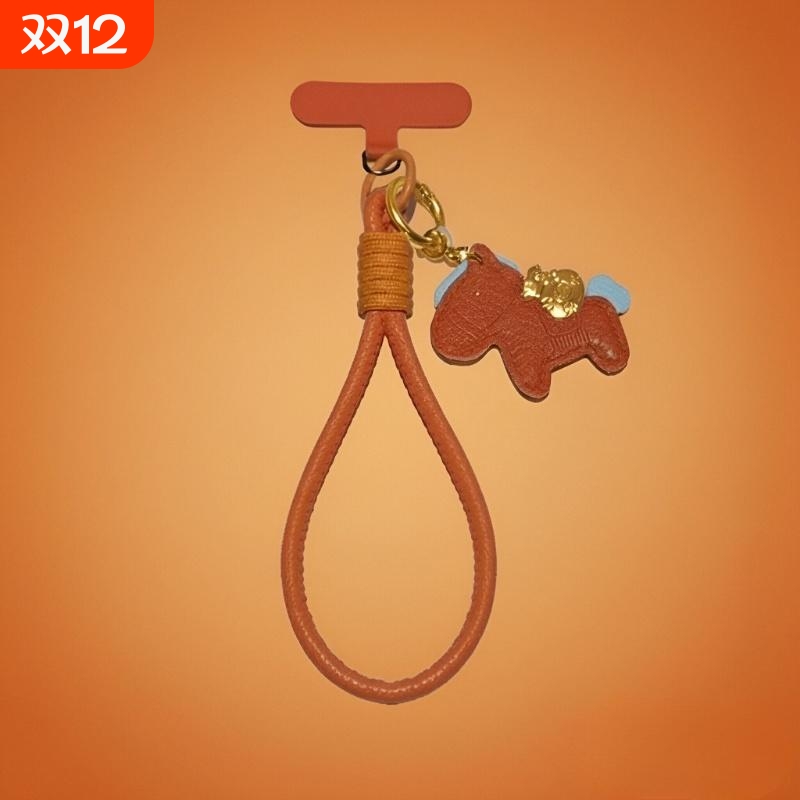 高品质手机壳挂绳斜挎新款手腕编织短绳防丢橙色便携女高档垫片双扣绳适用苹果华为手机壳挂绳链新年马年款