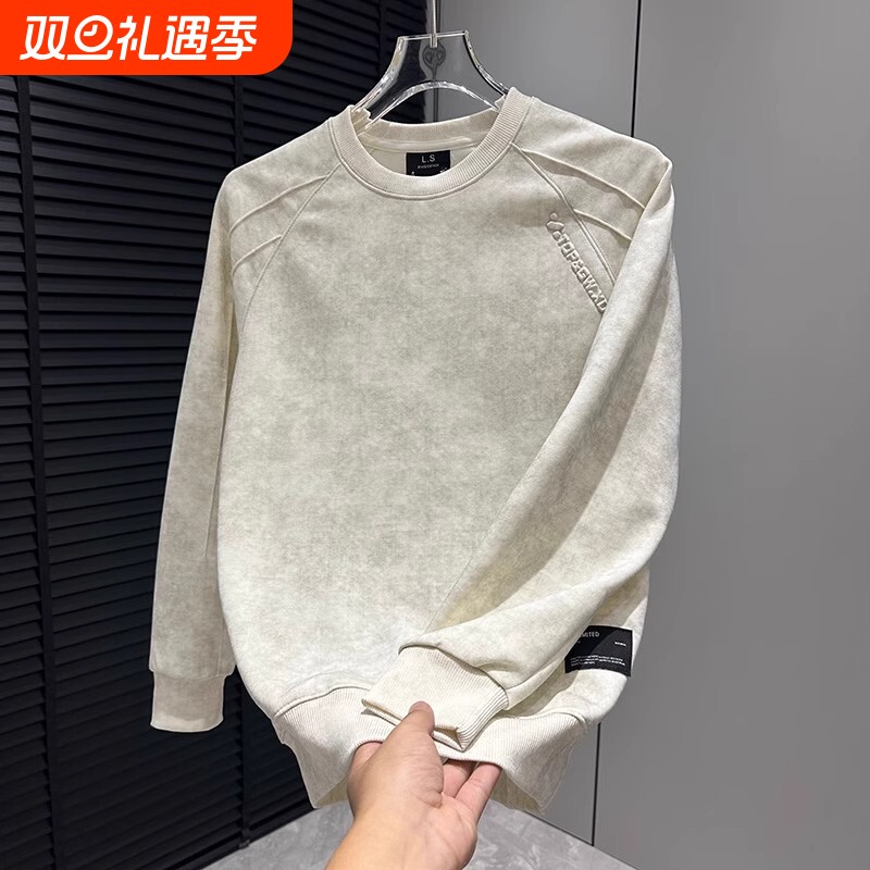 韩版卫衣男秋冬款2025新款潮牌T恤休闲套头扎染长袖上衣服打底衫