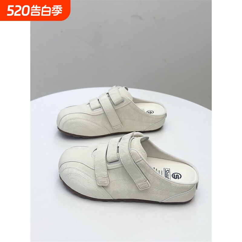 明星同款夏季透气包头半拖女松糕底魔术贴休闲鞋百搭小白鞋